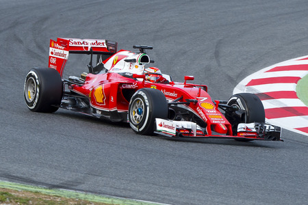 Driver Kimi Raikkonen. Team Ferrari  F1. Formula One Test Days at Circuit de Catalunya. Montmelo, Spain. March 1, 2016のeditorial素材