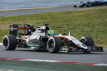 Driver Nico Hunkelberg. Team Sahara Force India. Formula One Test Days at Circuit de Catalunya. Montmelo, Spain. March 1, 2016のeditorial素材