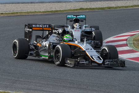 Driver Nico Hunkelberg. Team Sahara Force India. Formula One Test Days at Circuit de Catalunya. Montmelo, Spain. March 1, 2016のeditorial素材