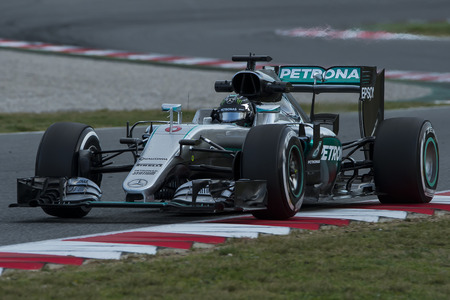 Driver Nico Rosberg. Team Mercedes. Formula One Test Days at Circuit de Catalunya. Montmelo, Spain. March 2, 2016のeditorial素材