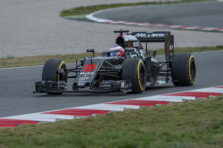 Driver Jenson Button. Team McLaren Honda. Formula One Test Days at Circuit de Catalunya. Montmelo, Spain. March 2, 2016のeditorial素材