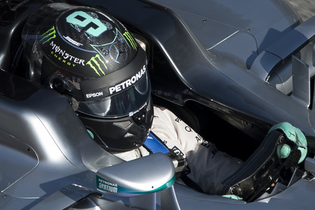 Driver Nico Rosberg. Team Mercedes. Formula One Test Days at Circuit de Catalunya. Montmelo, Spain. March 2, 2016のeditorial素材