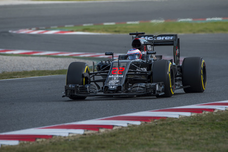 Driver Jenson Button. Team McLaren Honda. Formula One Test Days at Circuit de Catalunya. Montmelo, Spain. March 2, 2016のeditorial素材