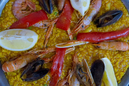 Typical Spanish seafood paellaの写真素材