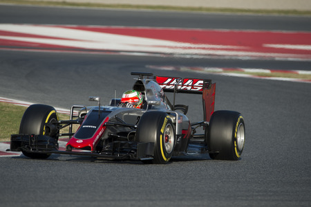 Driver Esteban Gutierrez. Team Haas F1. Formula One Test Days at Circuit de Catalunya. Montmelo, Spain. March 4, 2016のeditorial素材