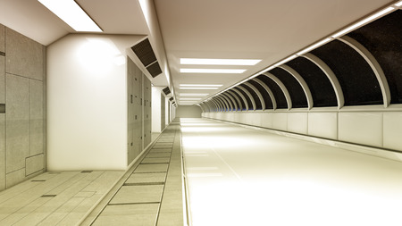 3d render. Futuristic spaceship inside corridorの写真素材