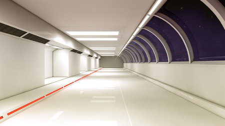3d render. Futuristic spaceship inside corridorの写真素材