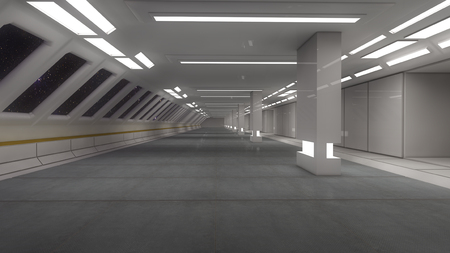 3d render. Futuristic spaceship inside corridorの写真素材