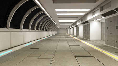 3d render. Futuristic spaceship inside corridorの写真素材
