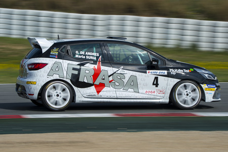 Driver Marta Suria. Renault Clio. Catalan Car Racing Championships. CER, Spanish Endurance Cup at Circuit de Catalunya. Montmelo, Spain. April 03, 2016のeditorial素材