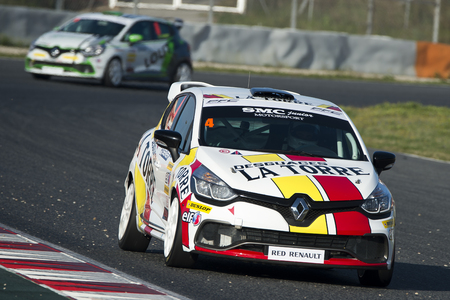 Driver Pablo Martin. Clio Cup. Catalan Car Racing Championships. CER, Spanish Endurance Cup at Circuit de Catalunya. Montmelo, Spain. April 03, 2016のeditorial素材