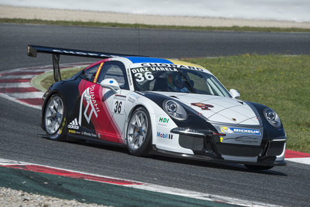 Driver Diaz Varela. Team Tsunami RT. Porsche carrera Cup. Trofeo Targa Iberia at Circuit de Catalunya. Montmelo, Spain. April 23, 2016のeditorial素材