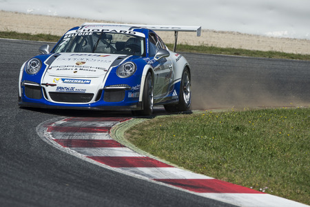 Driver Vincent Beltoise. Porsche carrera Cup. Trofeo Targa Iberia at Circuit de Catalunya. Montmelo, Spain. April 23, 2016のeditorial素材