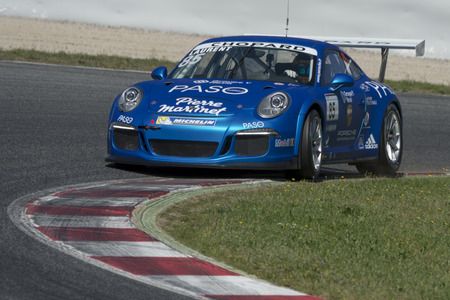 Driver Thomas Laurent. Team Martinet. Porsche carrera Cup. Trofeo Targa Iberia at Circuit de Catalunya. Montmelo, Spain. April 23, 2016のeditorial素材