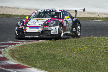 Driver Joffrey De Narda. Team Sebastien Loeb Racing. Porsche carrera Cup. Trofeo Targa Iberia at Circuit de Catalunya. Montmelo, Spain. April 23, 2016のeditorial素材