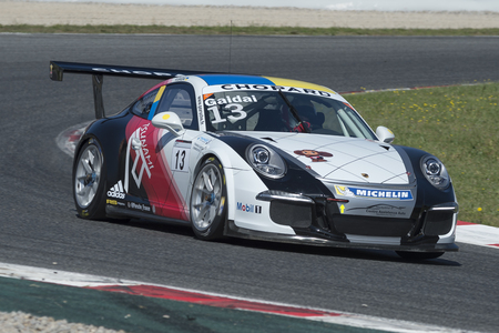Driver Oleksandr Gaidai. Team Tsunami RT. Porsche carrera Cup. Trofeo Targa Iberia at Circuit de Catalunya. Montmelo, Spain. April 23, 2016のeditorial素材