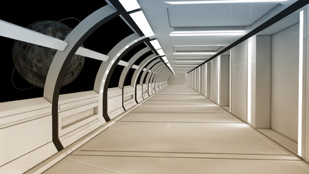 3d render interior. Futuristic hallway. Interior design conceptの写真素材