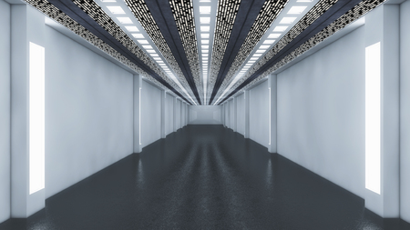3d render interior. Futuristic hallway. Interior design conceptの写真素材
