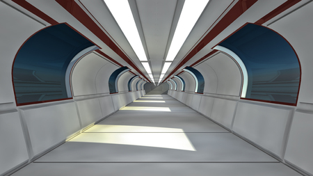 3d render interior. Futuristic hallway. Interior design conceptの写真素材