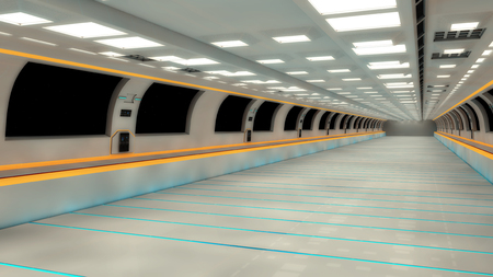 3d render interior. Futuristic hallway. Interior design conceptの写真素材