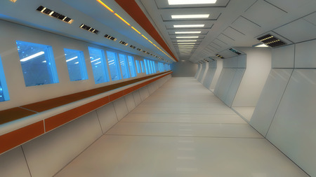 3d render interior. Futuristic hallway. Interior design conceptの写真素材