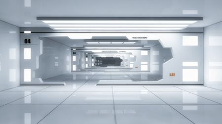 3d render interior. Futuristic hallway. Interior design conceptの写真素材