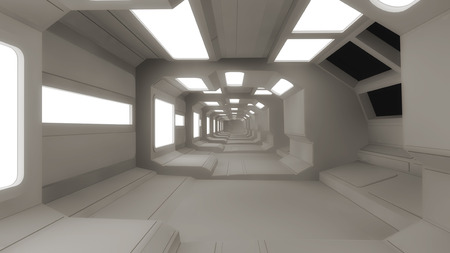 3d render interior. Futuristic hallway. Interior design conceptの写真素材
