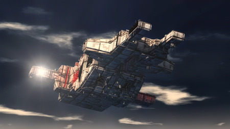 Unidentified flying object. Futuristic spaceship.