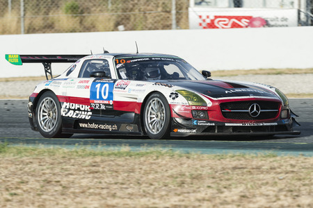 Team HoforRacing. Mercedes SLS AMG GT3. 24 hours of Barcelona. Trophy Fermi Velez at Circuit of Catalonia. Barcelona, Spain. September 04, 2016のeditorial素材