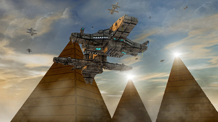 3d render. Unidentified flying object. Futuristic spaceshipの写真素材