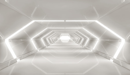 3D render. Futuristic architecture inside spaceshipの写真素材