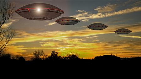 3d render. Unidentified flying object. Futuristic spaceshipの写真素材