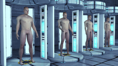 3d rendering. Human clones and interior futuristic architectureの写真素材