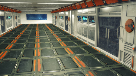 3D rendering. Futuristic empty corridor insideの写真素材