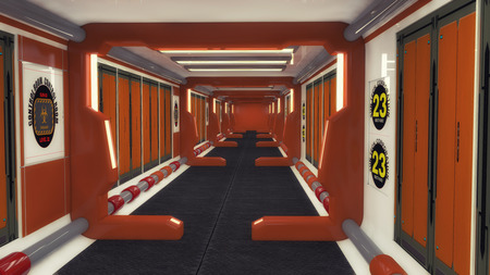 3D rendering. Futuristic empty corridor insideの写真素材