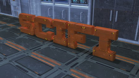 3d rendering. Science fiction futuristic corridor and SCIFI textの写真素材