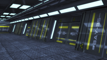 3D rendering. Futuristic empty corridor insideの写真素材