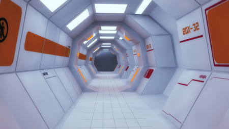3D rendering. Futuristic empty corridor insideの写真素材