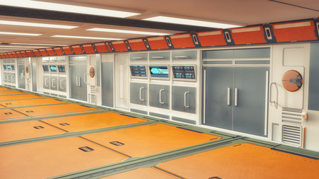 3D rendering. Futuristic empty corridor insideの写真素材