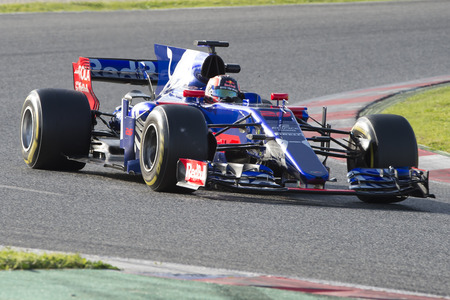 Driver Kvyat.  Team Toro Rosso. Formula One Test Days at Circuit de Catalunya. Montmelo, Spain. March 07, 2017のeditorial素材