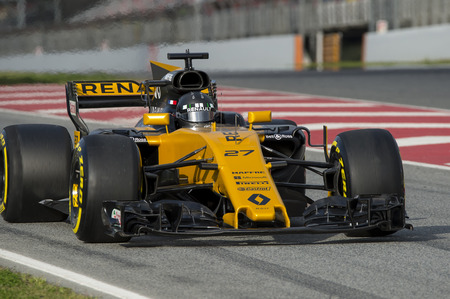 Driver Hulkenberg.  Team Renault. Formula One Test Days at Circuit de Catalunya. Montmelo, Spain. March 07, 2017のeditorial素材
