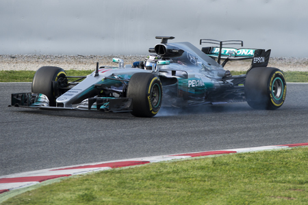 Driver Valtteri Bottas.  Team Mercedes. Formula One Test Days at Circuit de Catalunya. Montmelo, Spain. March 07, 2017のeditorial素材