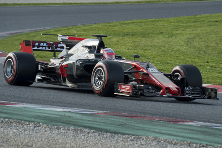 Driver Kevin Magnussen.  Team Haas. Formula One Test Days at Circuit de Catalunya. Montmelo, Spain. March 07, 2017のeditorial素材