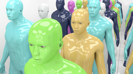 3d rendering. Human humanoid clones of different colorsの写真素材
