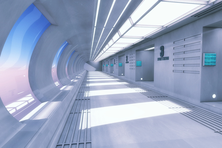 3D rendering. Futuristic empty corridor insideの写真素材