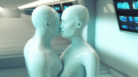 3d rendering. Human male and female and Futuristic Roomの写真素材