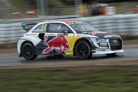 Toomas Heikkinen.  Barcelona FIA World Rallycross Championship at Circuit of Barcelona. Montmelo, Spain. April 01, 2017のeditorial素材