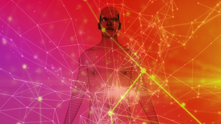 3d render humanoid figure and connectionsの写真素材