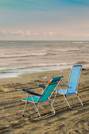 Beach chair on the beachの写真素材