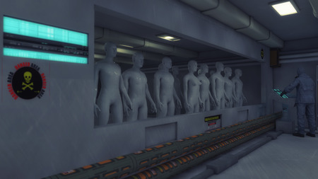 Human clones in futuristic roomの写真素材